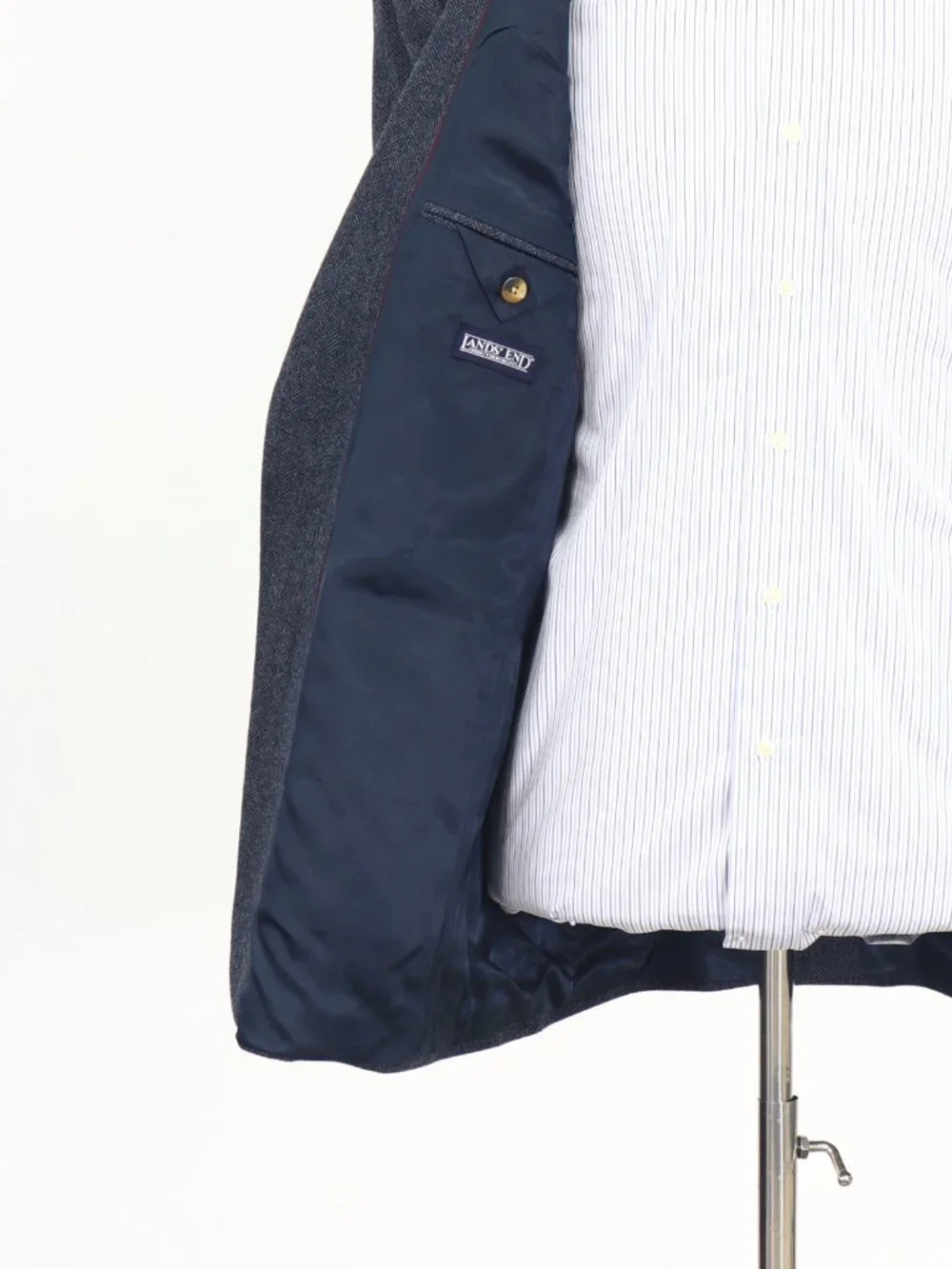 Lands' End 44R Blue Blazer Sport Coat Jacket 2-Button Herringbone W875